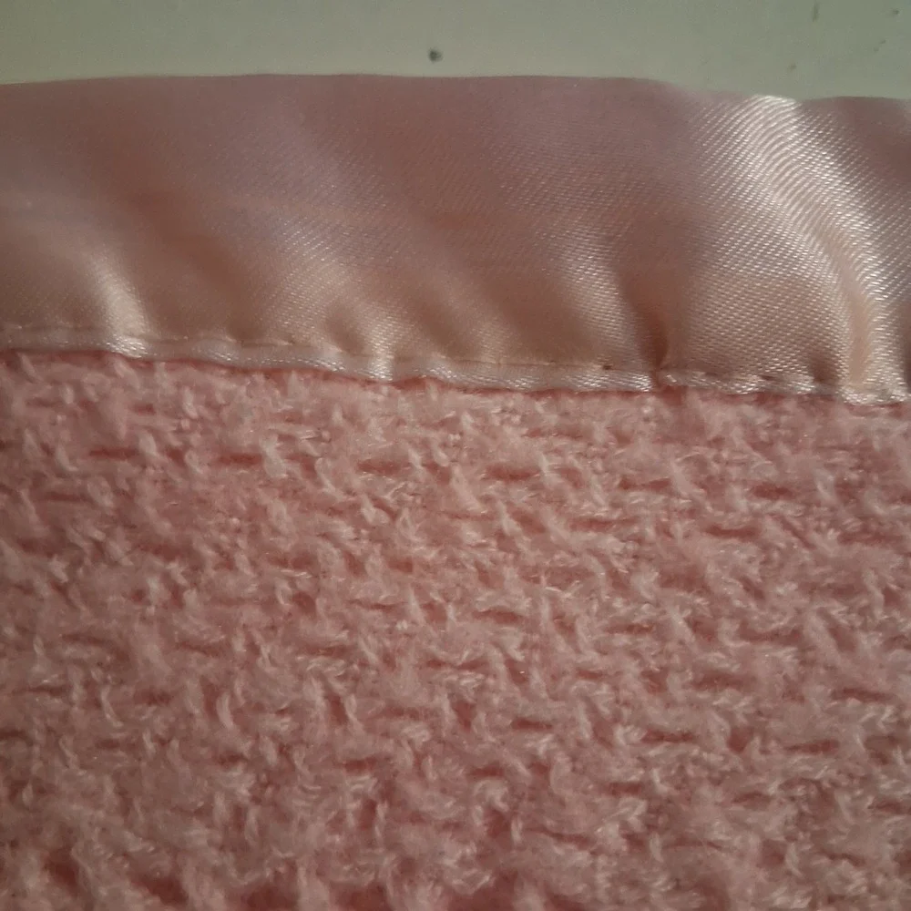 Kidgets Pink Waffle Weave Satin Edge Bless This Baby Blanket 28x29 Thermal Lovey
